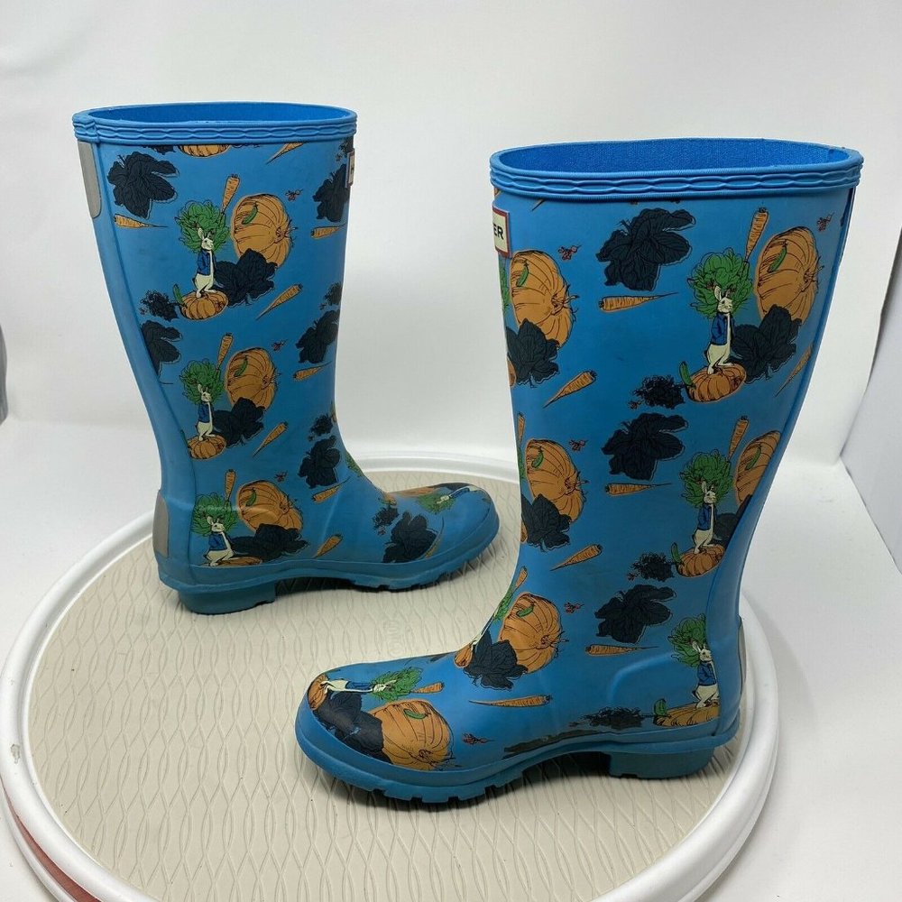 Hunter Peter Rabbit Kids Wellington Boots EU 34 Girl 4 Teal Blue Bunny Rain - Picture 4 of 12